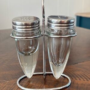 MCM Glass Salt and Pepper Shakers with Stand